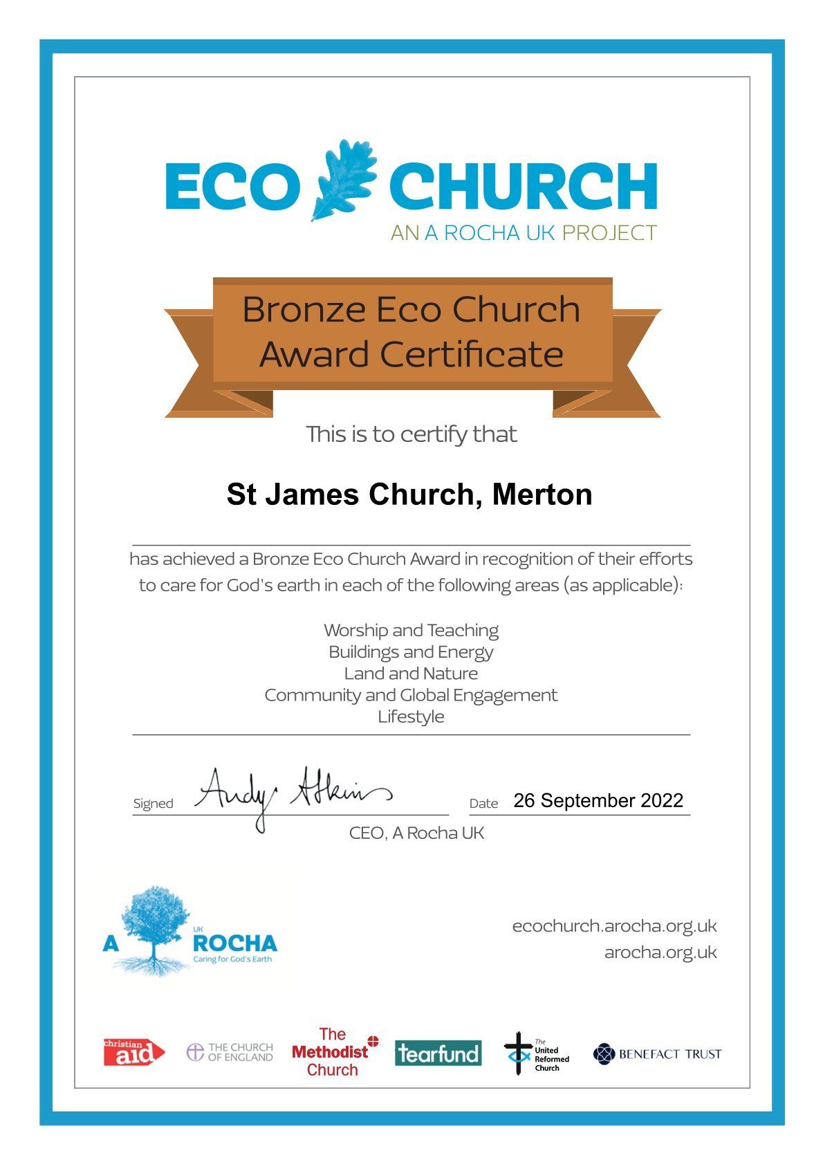Bronza Award Certificate